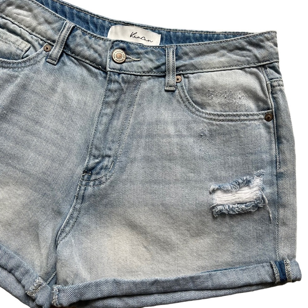 KanCan Women’s High Rise Denim Shorts Size S Cuffed Light Wash Distressed - Picture 3 of 8